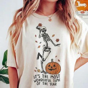 H0721 Halloween Teacher Spooky dancing Fall School Ghost Pumpkin Skeleton shirt